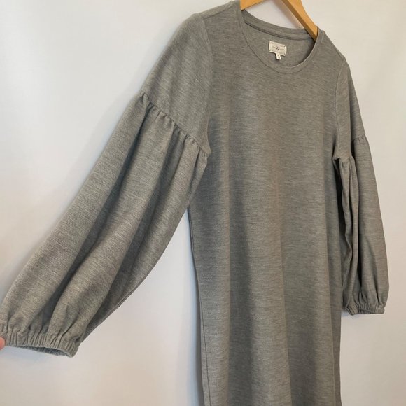 Lou & Grey Womens Size M Gray Knit Dress Slouchy Puffy Sleeves Mini 100% Cotton - Picture 8 of 12
